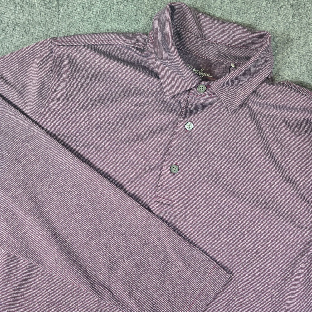 Walter Hagen Essentials Long Sleeve Golf‎ Polo Shirt Men Size S Purple Stripe